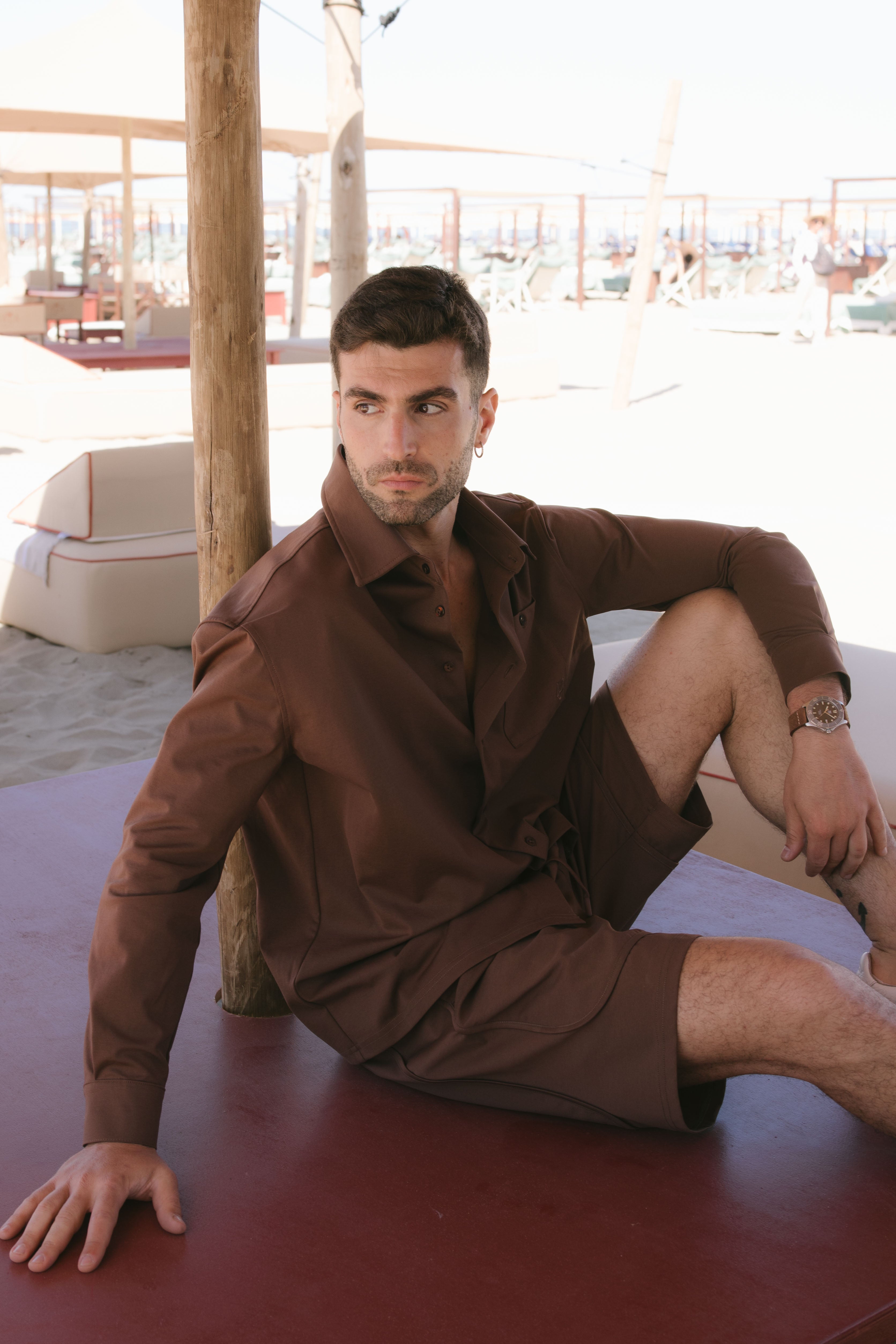 CAMICIA OVER PUNTO MILANO MARRONE