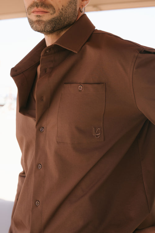 CAMICIA OVER PUNTO MILANO MARRONE