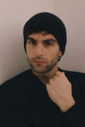 Cappellino a costa inglese 100% Cashmere Blu - Unisex
