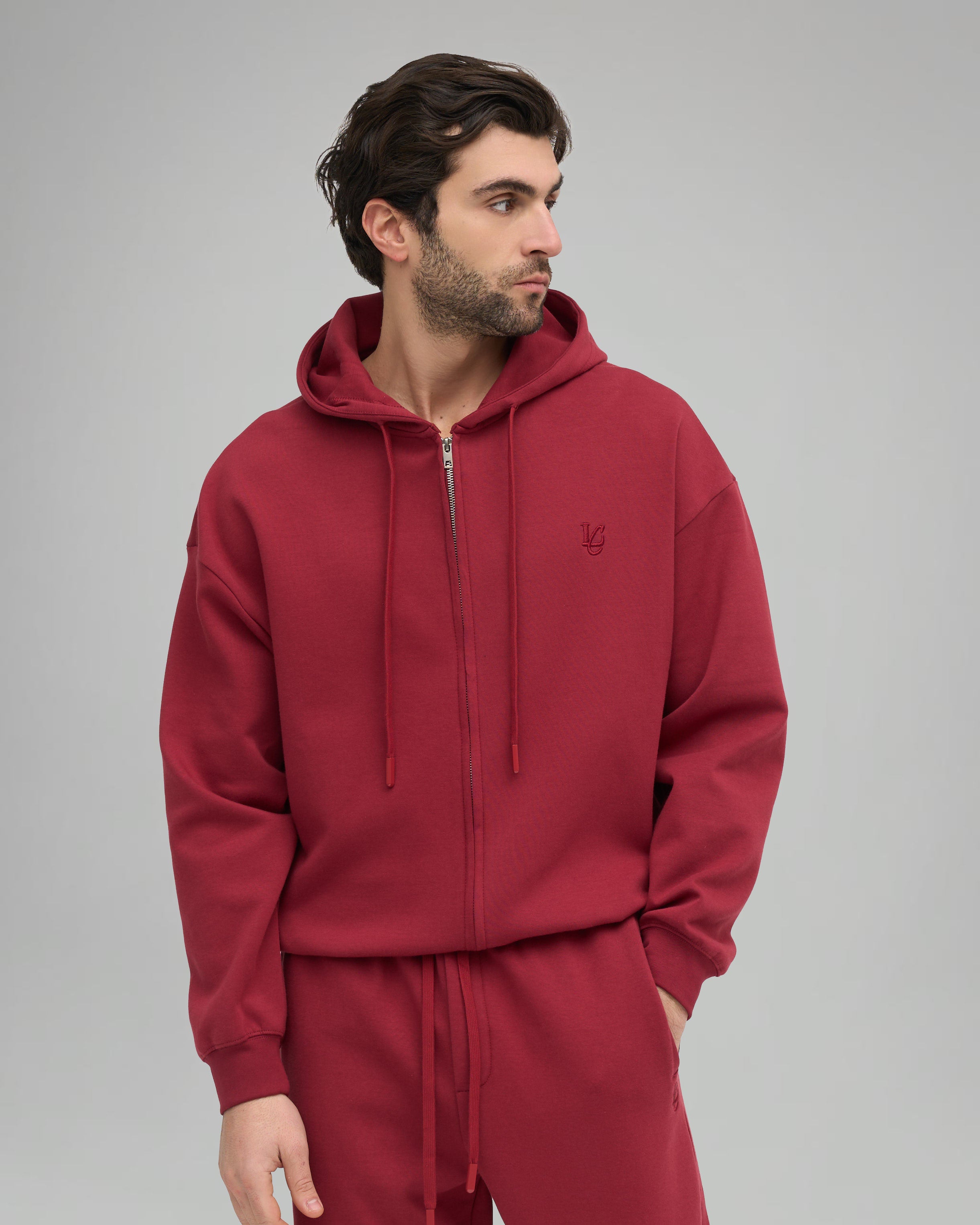 Felpa Cappuccio e Zip - Bordeaux