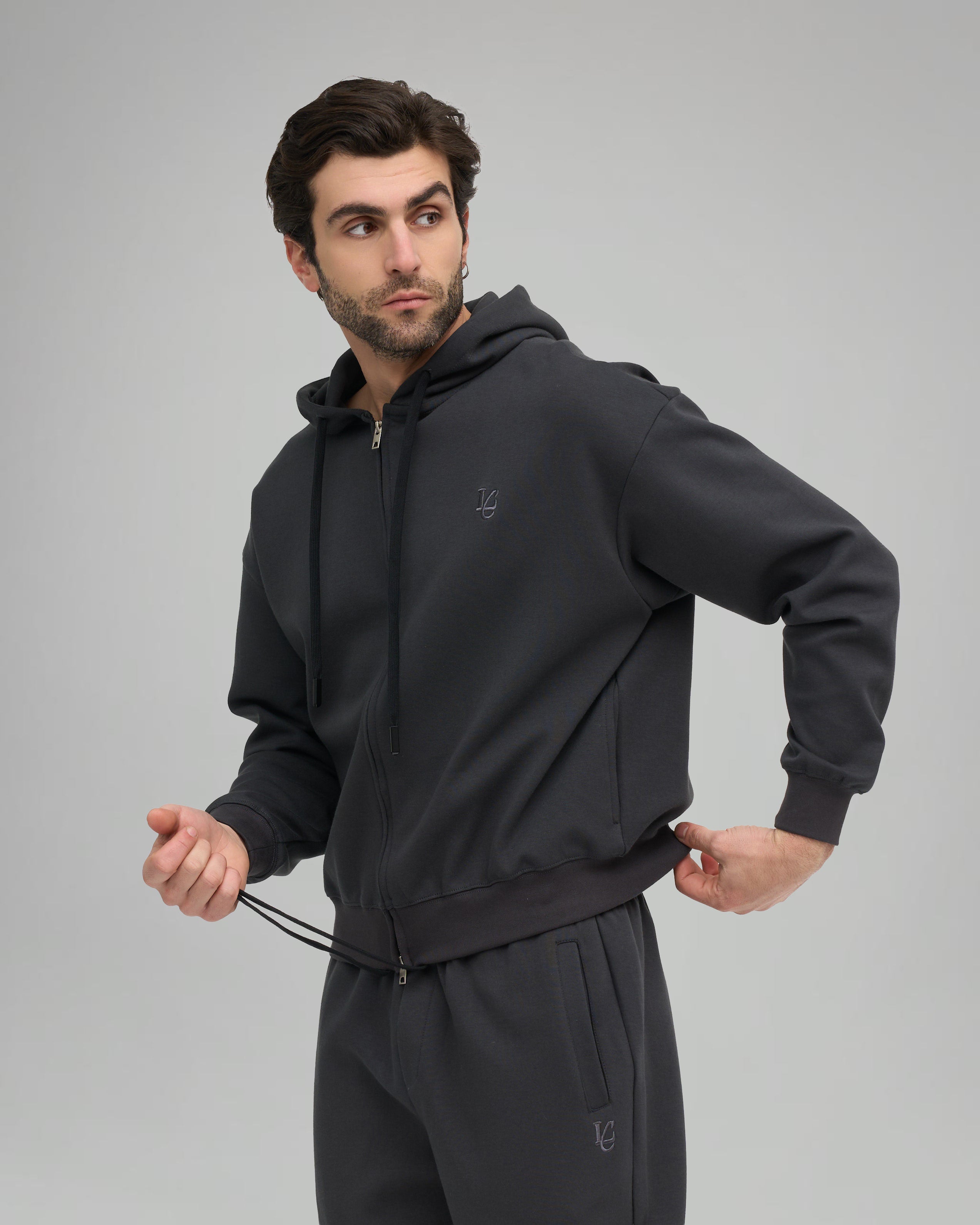 Felpa Cappuccio e Zip - Grigio Fumo