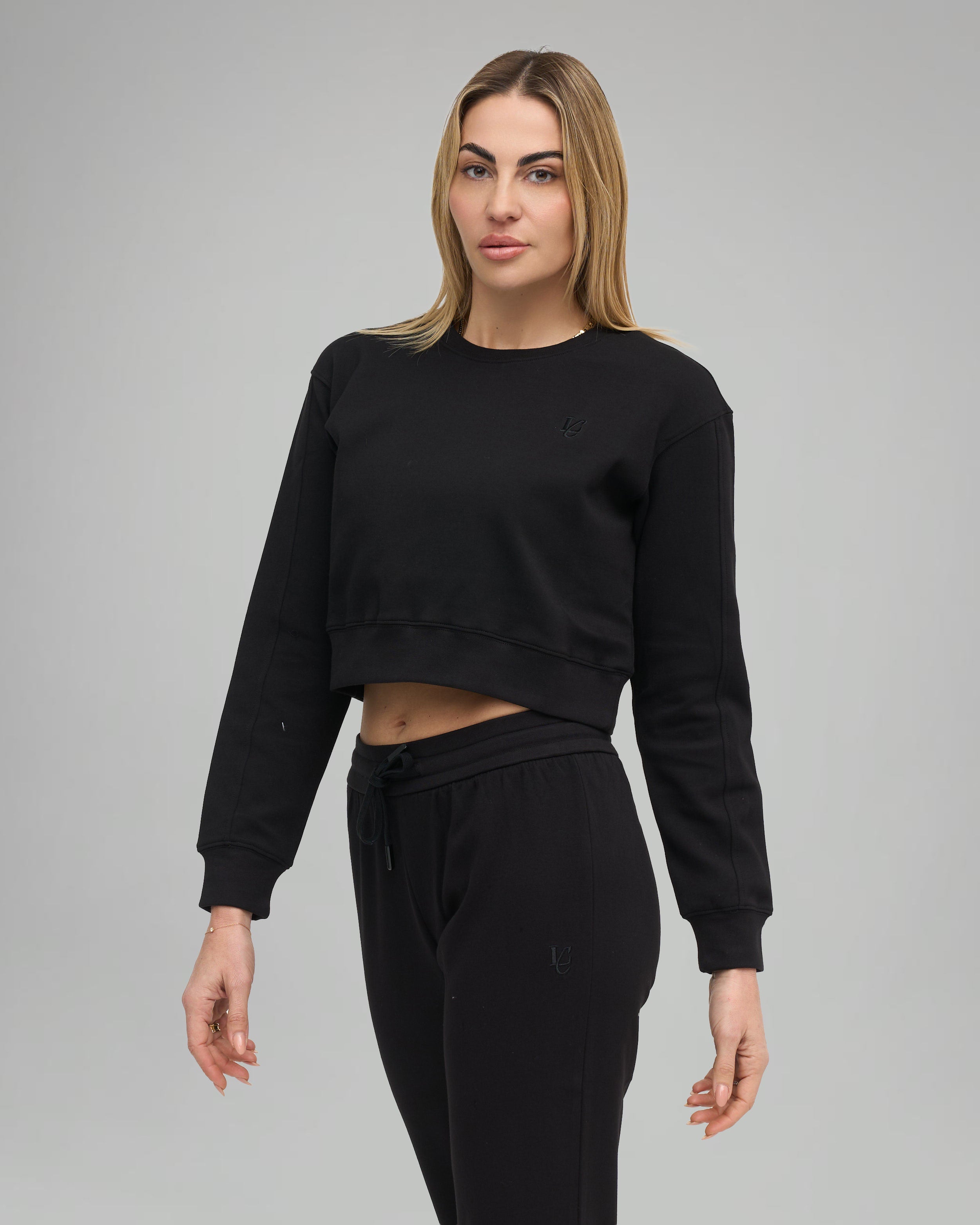 Felpa Crop Girocollo - Black