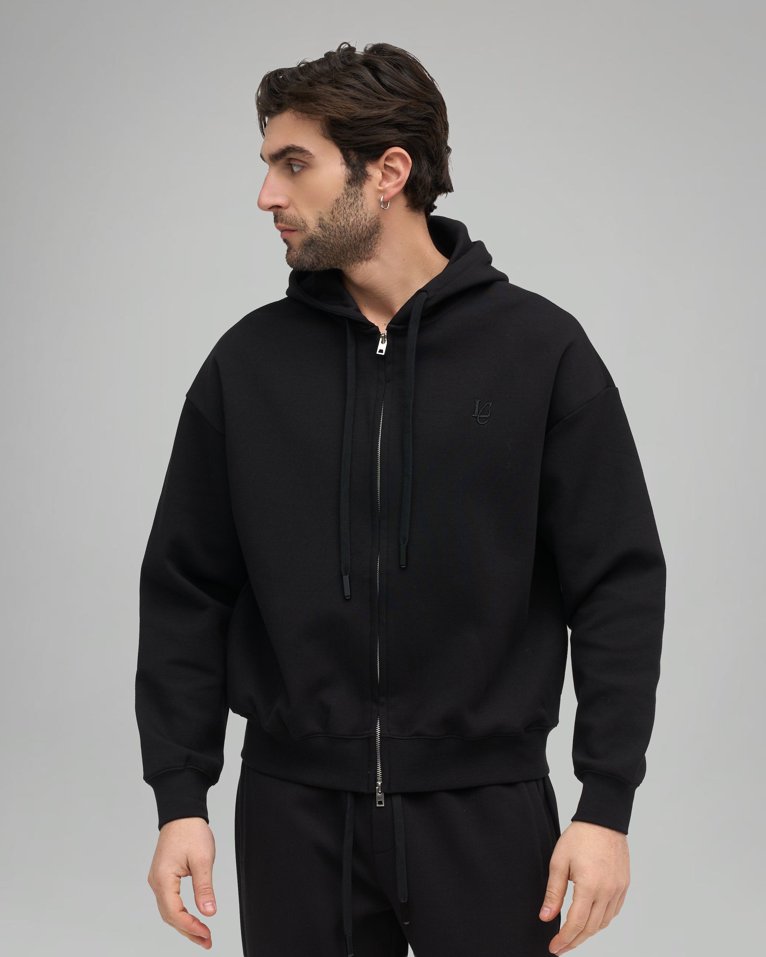 Felpa Cappuccio e Zip - Black