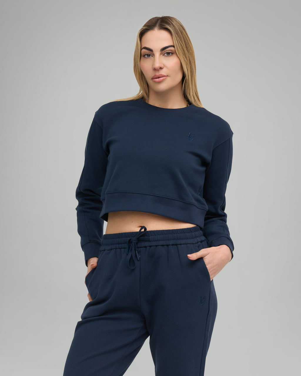 Felpa Crop Girocollo - Blu Notte