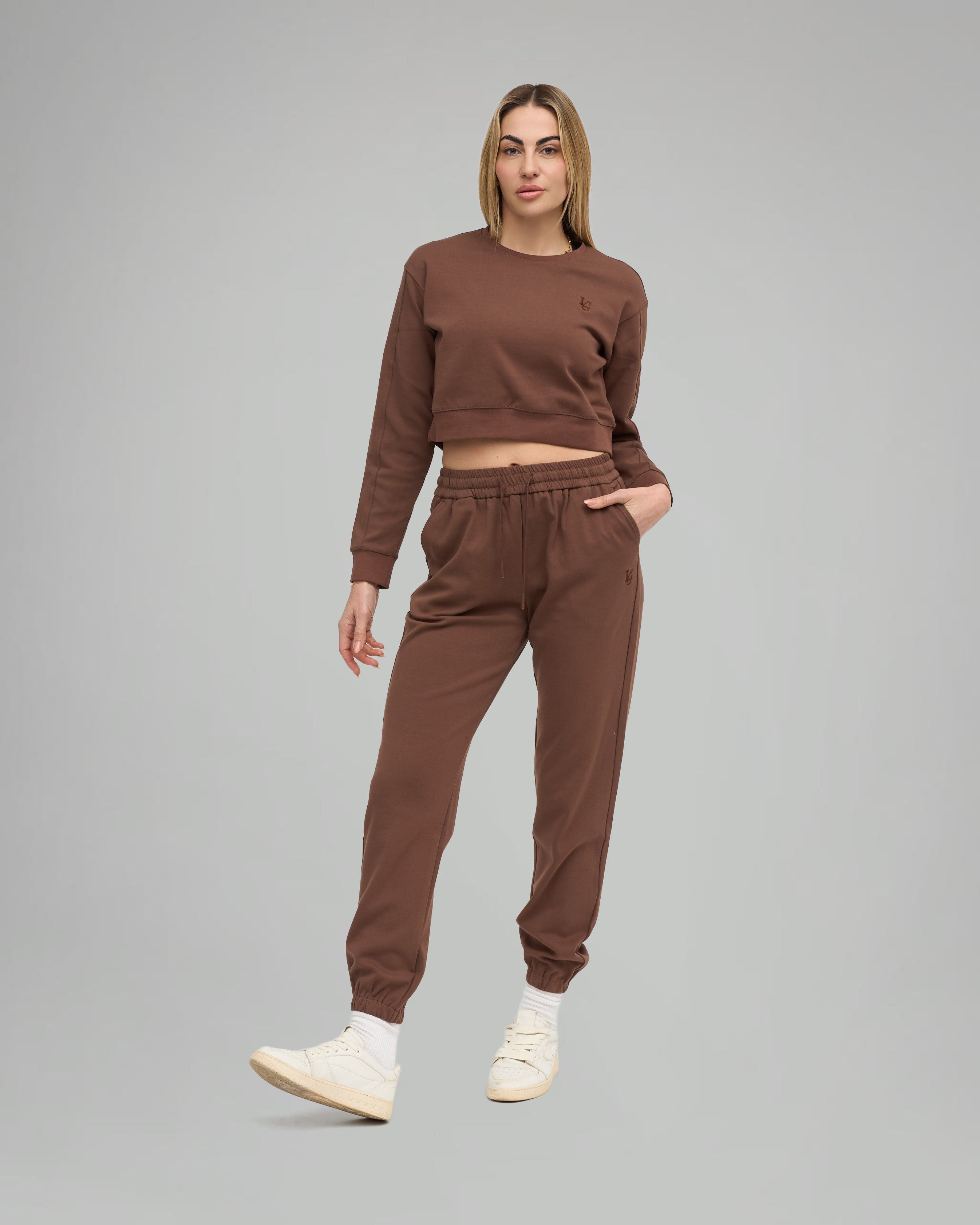 Felpa Crop Girocollo - Cioccolato