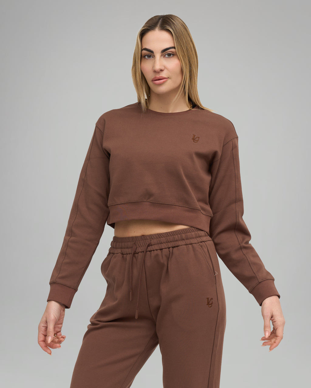 Felpa Crop Girocollo - Cioccolato