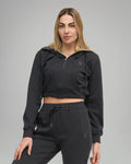 Felpa Crop con Cappuccio e Zip - Grigio Fumo