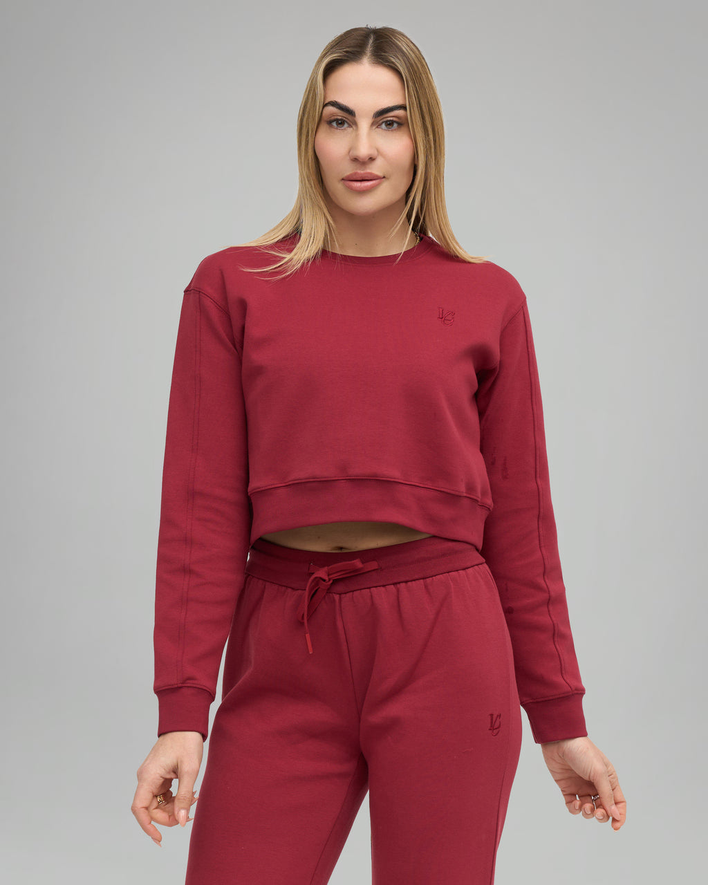 Felpa Crop Girocollo - Bordeaux