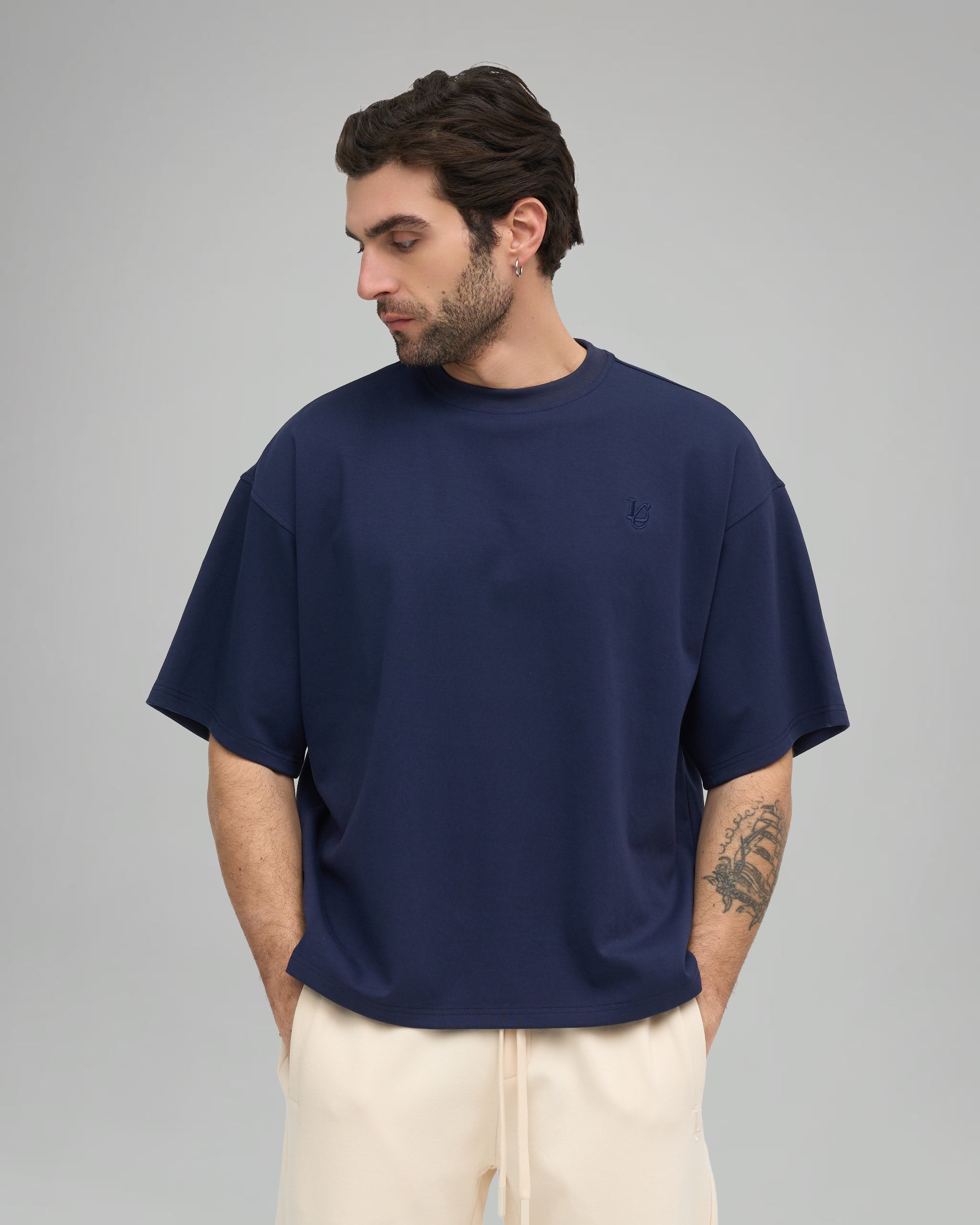 T-Shirt Over Strutturata - Blu Navy