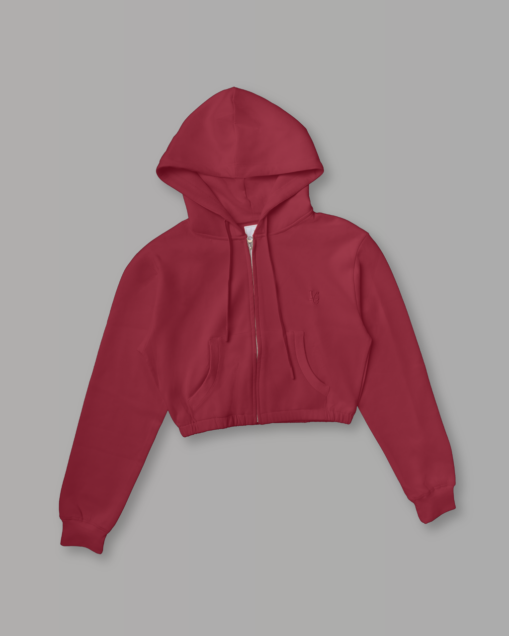 Felpa Crop con Cappuccio e Zip - Bordeaux