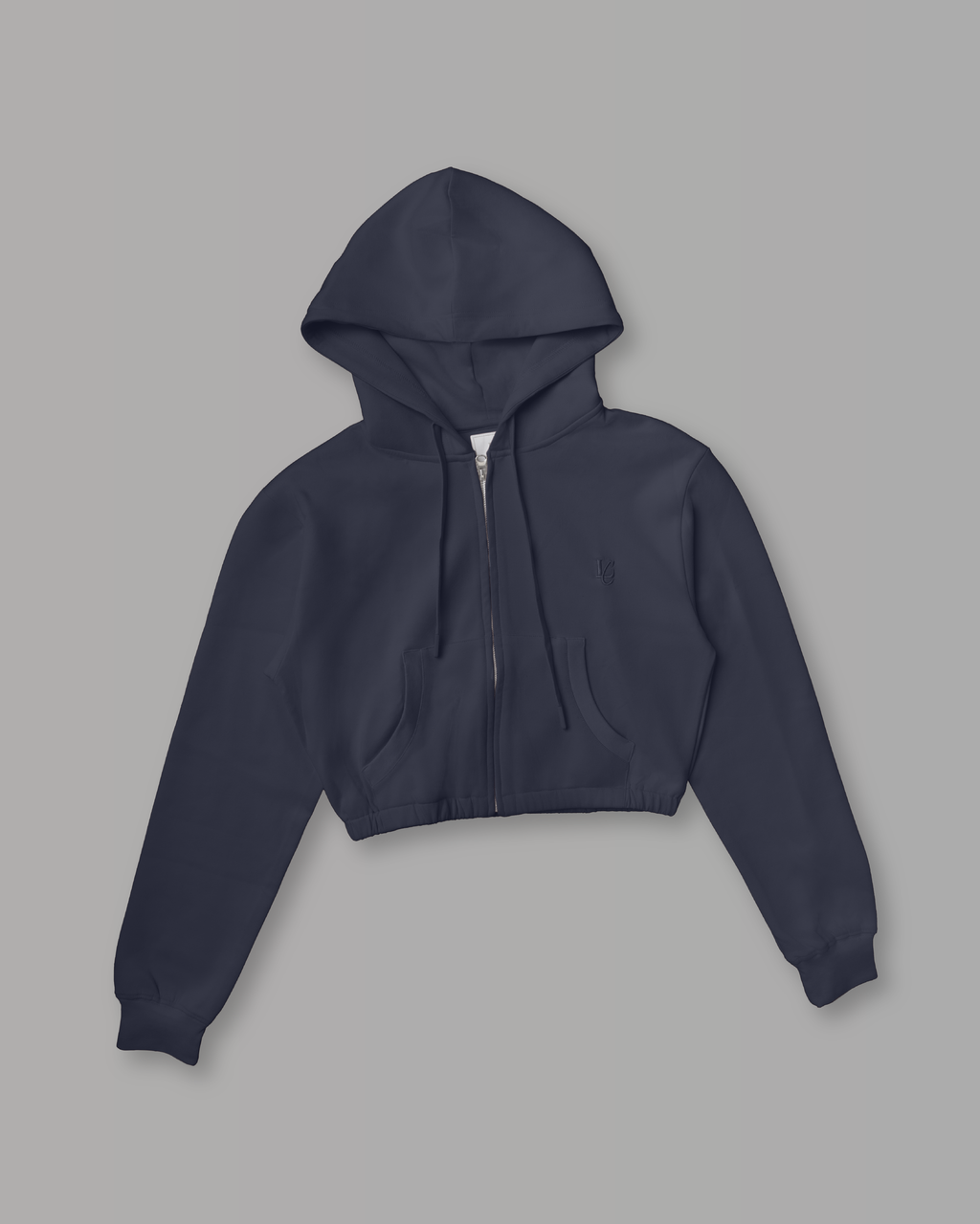 Felpa Crop con Cappuccio e Zip - Blu Notte