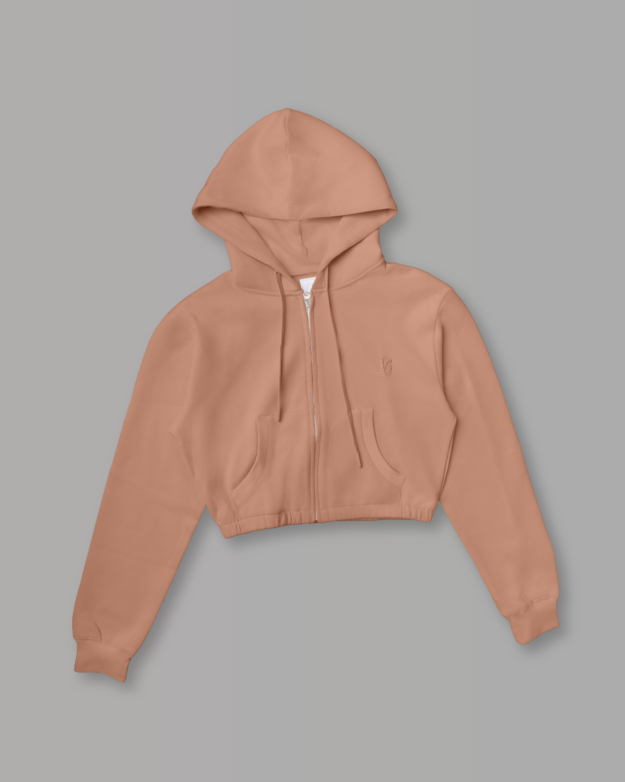 Felpa Crop con Cappuccio e Zip - Caramel