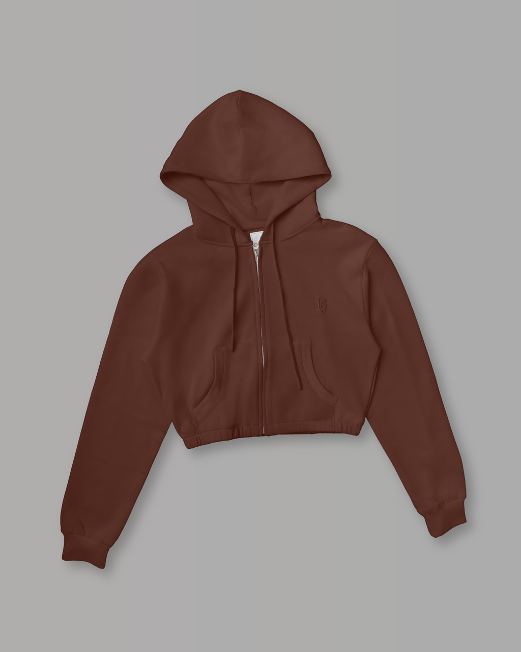 Felpa Crop con Cappuccio e Zip - Cioccolato