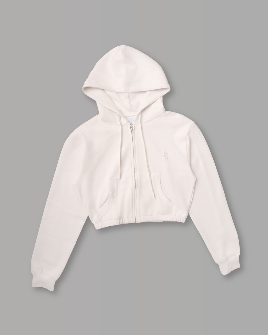 Felpa Crop con Cappuccio e Zip - Panna