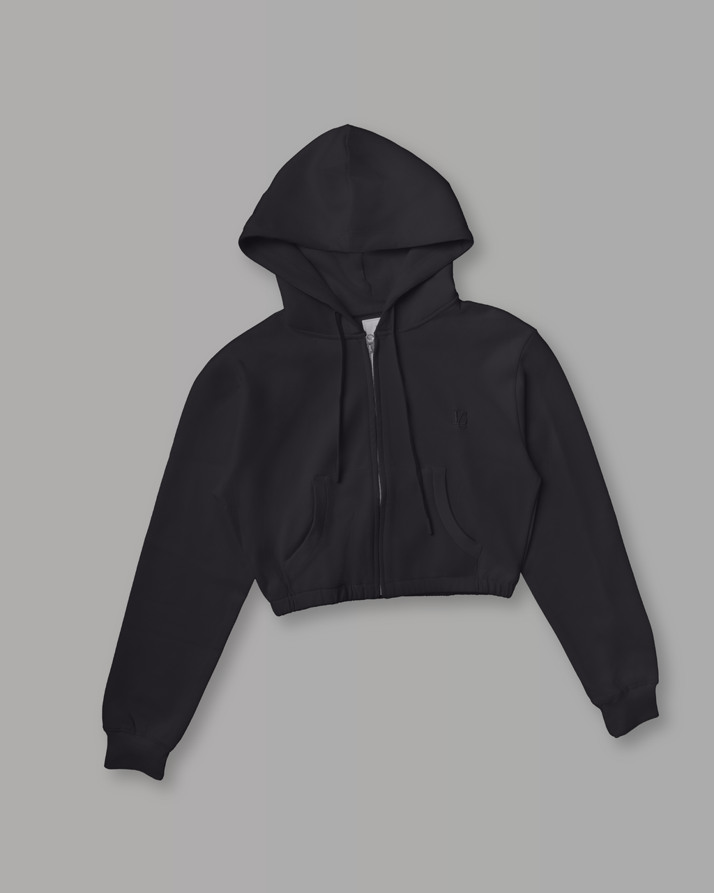 Felpa Crop con Cappuccio e Zip - Black