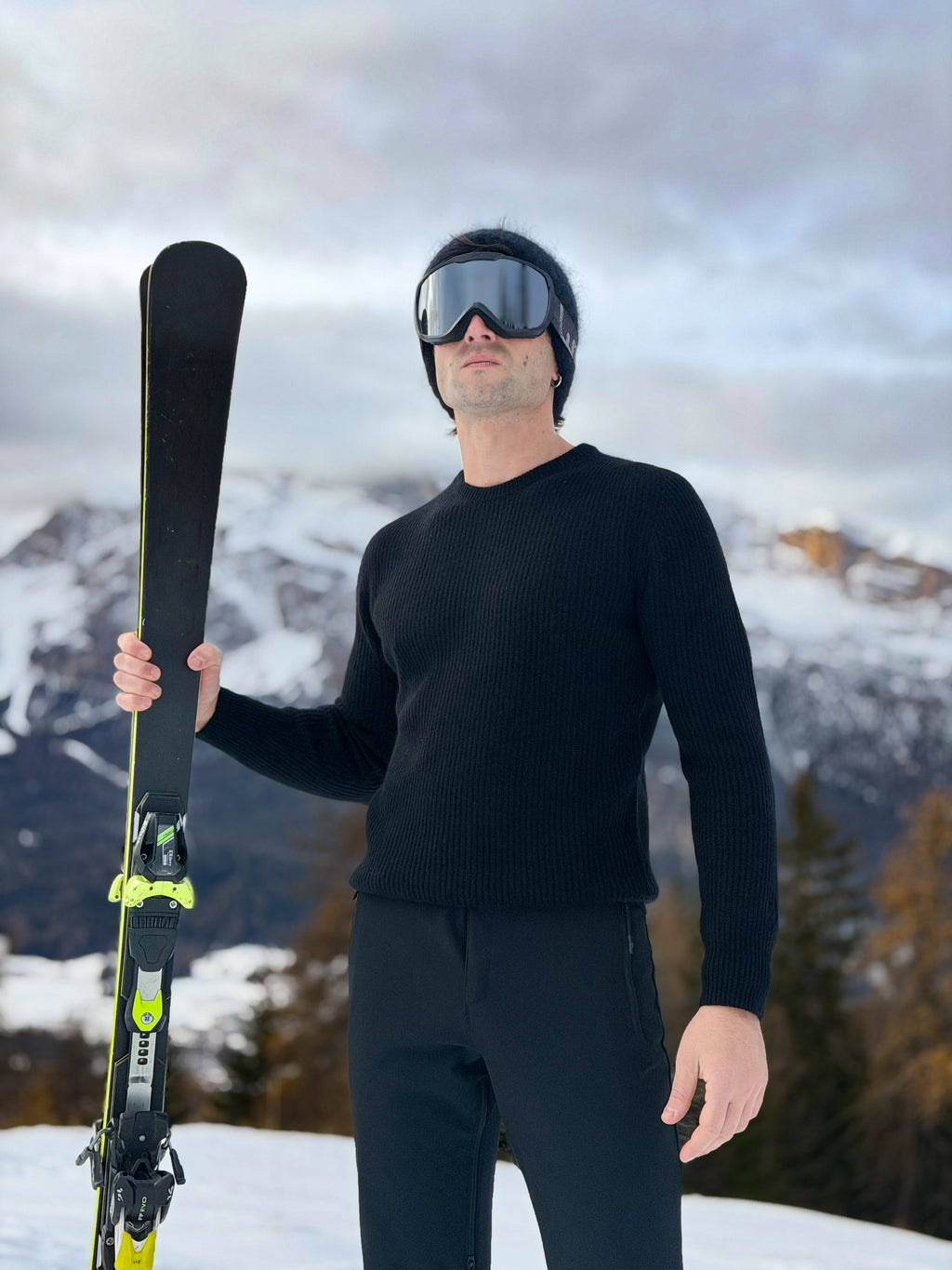 Maglione Girocollo a costa inglese 100% Cashmere Nero - Unisex