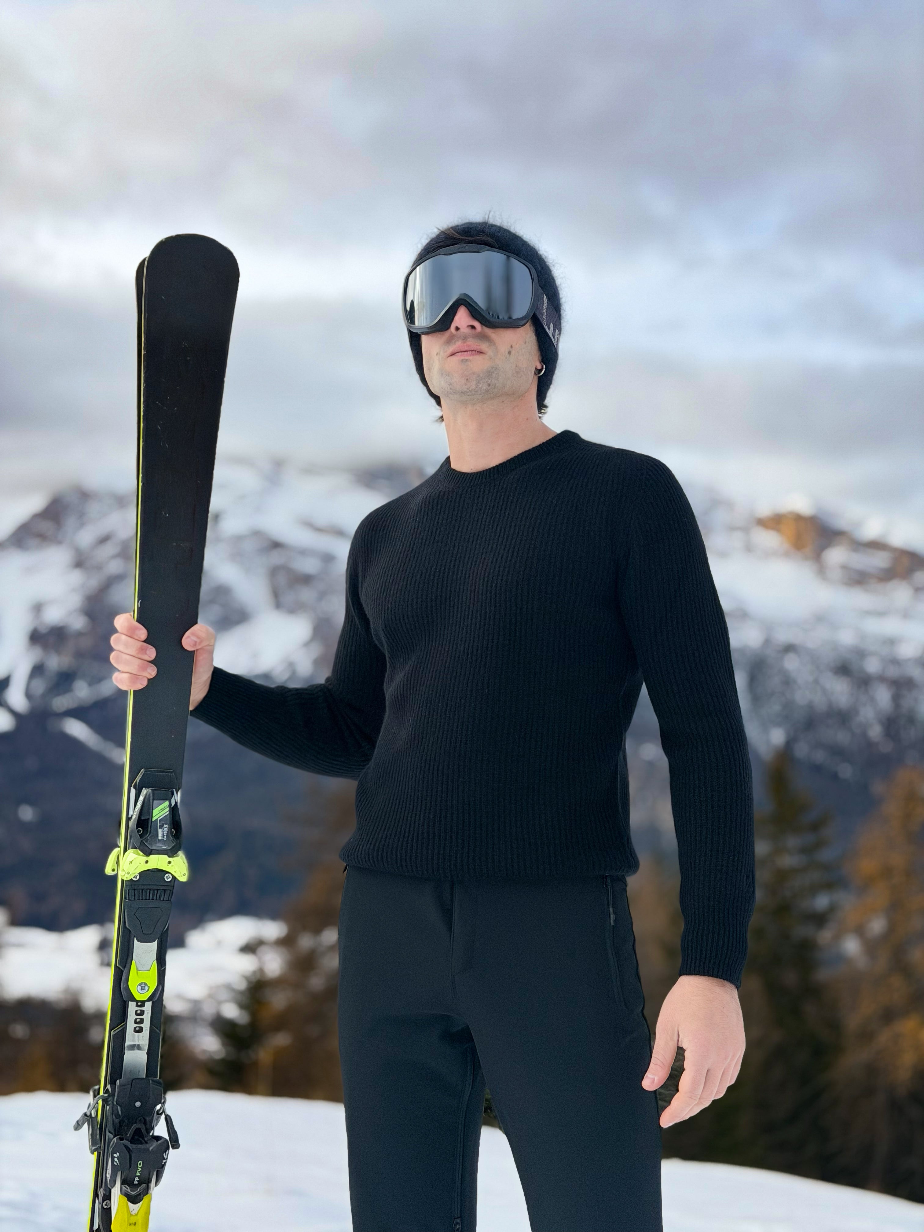 Maglione Girocollo a costa inglese 100% Cashmere Nero - Unisex