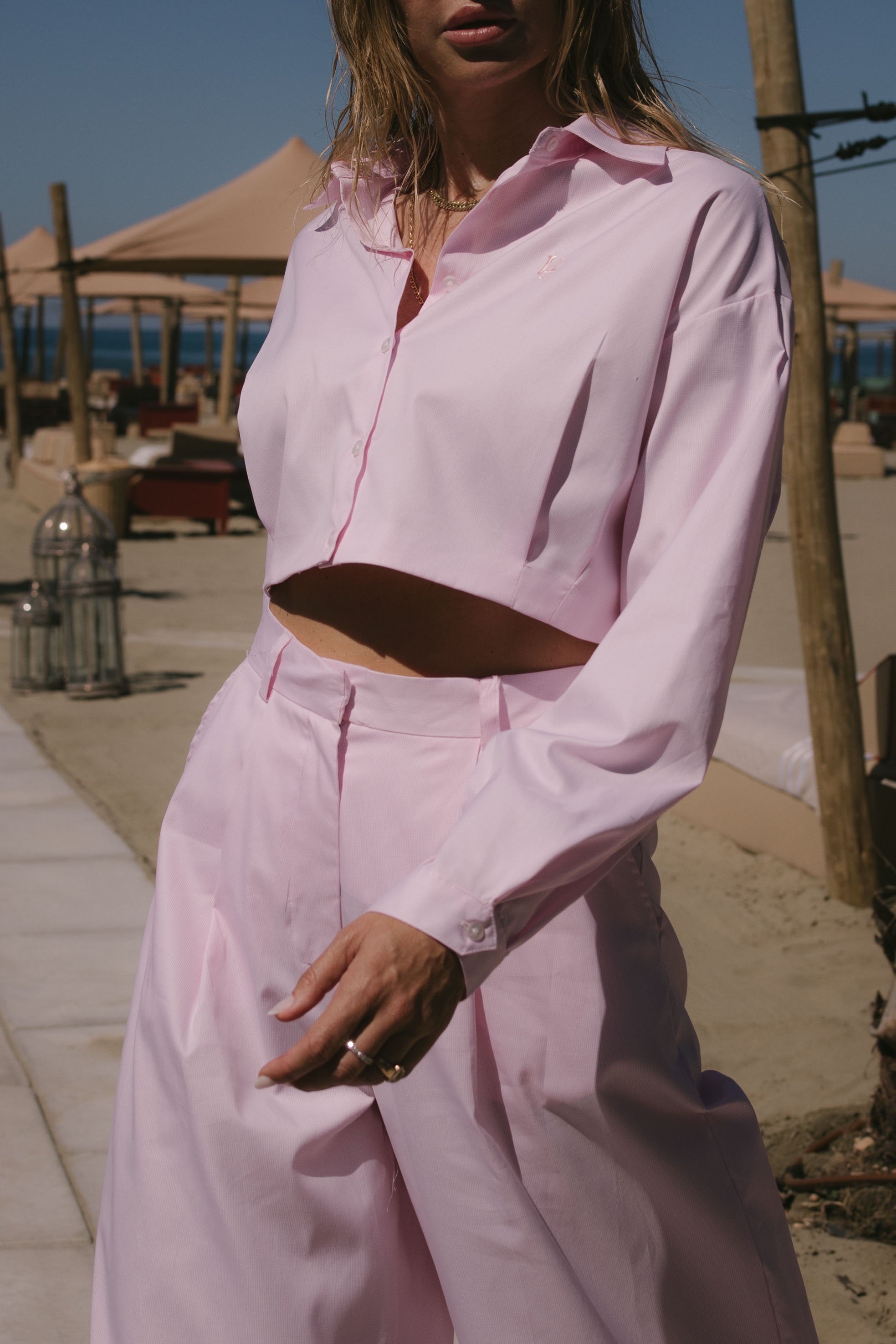 CAMICIA CROP ROSA