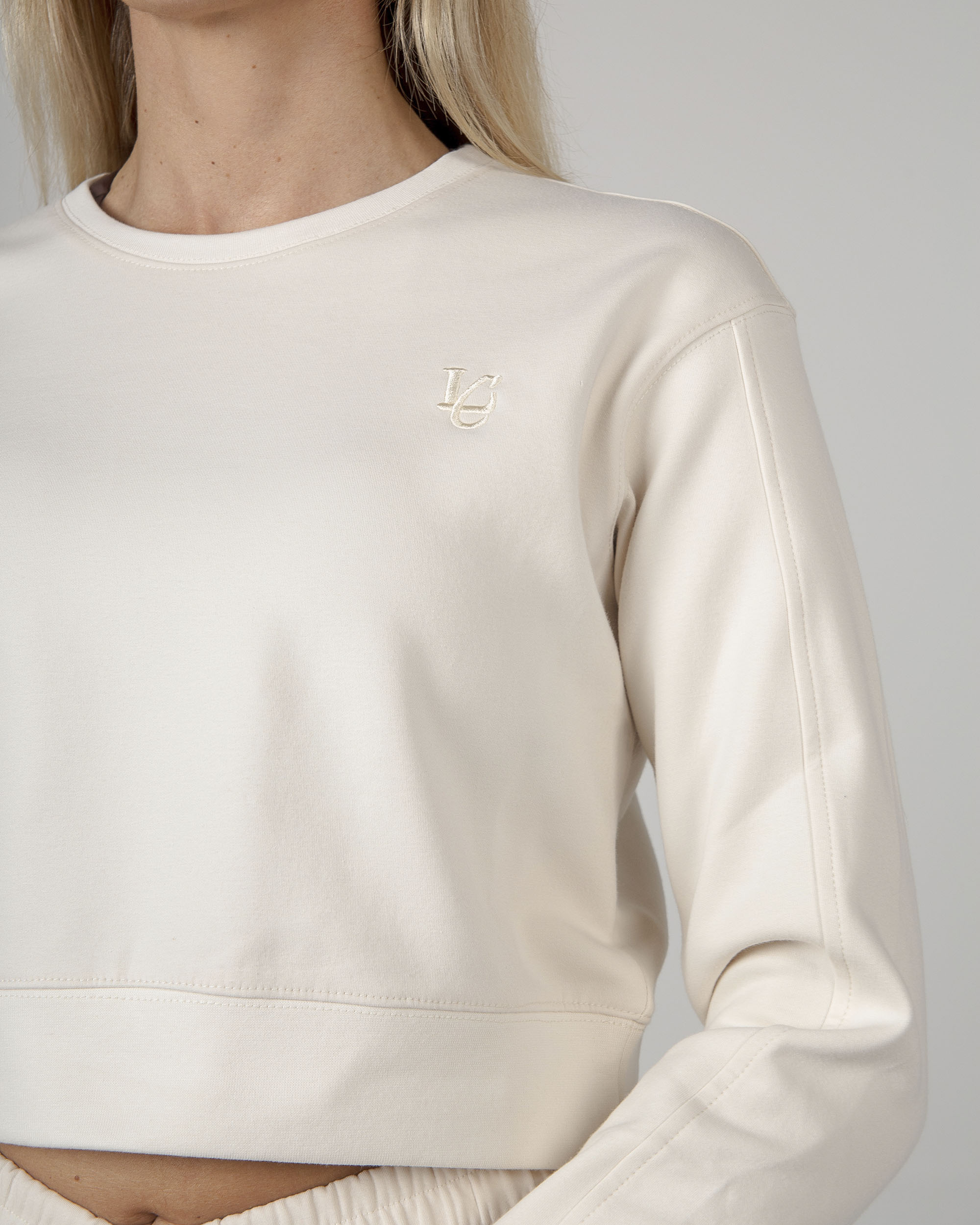 Felpa Crop Girocollo - Panna