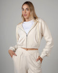 Felpa Crop con Cappuccio e Zip - Panna