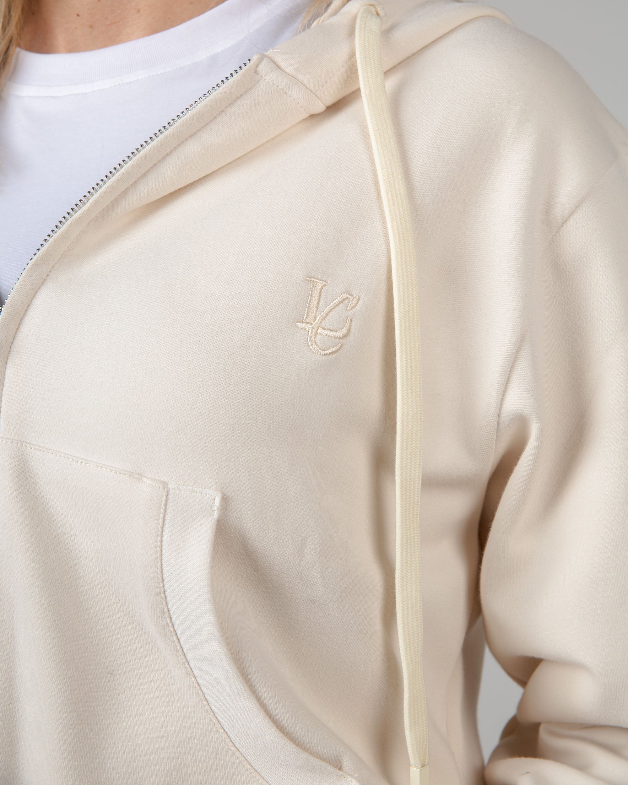 Felpa Crop con Cappuccio e Zip - Panna