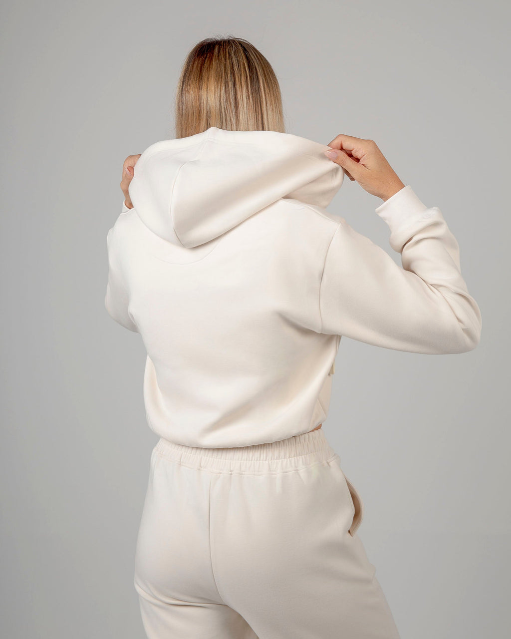 Felpa Crop con Cappuccio e Zip - Panna
