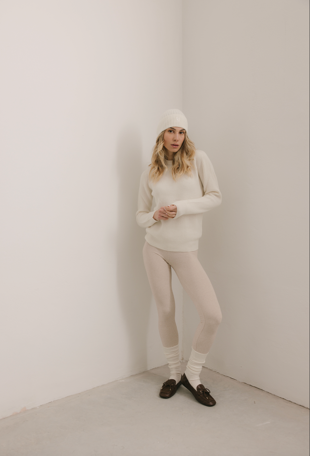 Maglione Girocollo a costa inglese 100% Cashmere Panna - Unisex