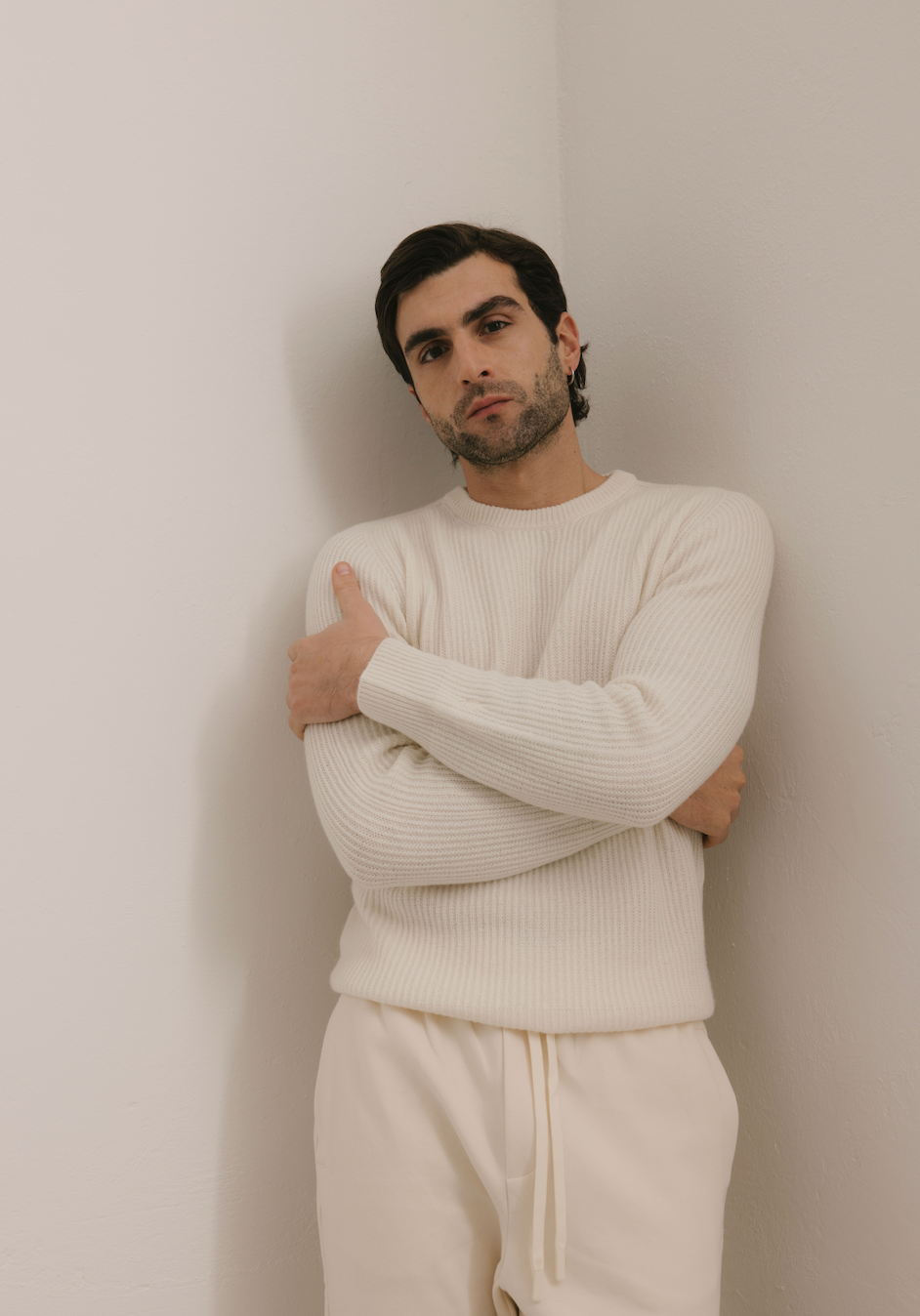 Maglione Girocollo a costa inglese 100% Cashmere Panna - Unisex