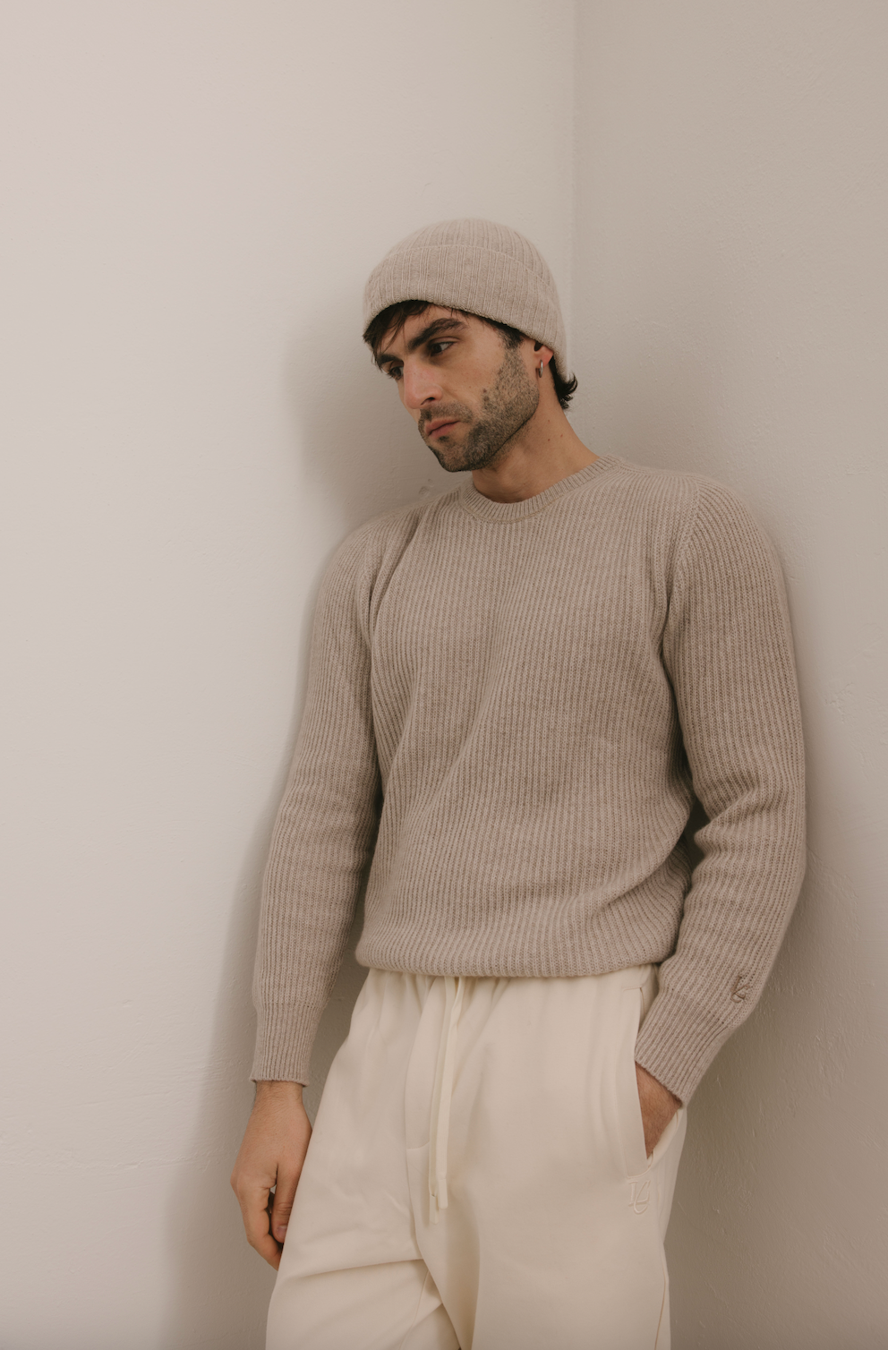 Maglione Girocollo a costa inglese 100% Cashmere Corda - Unisex