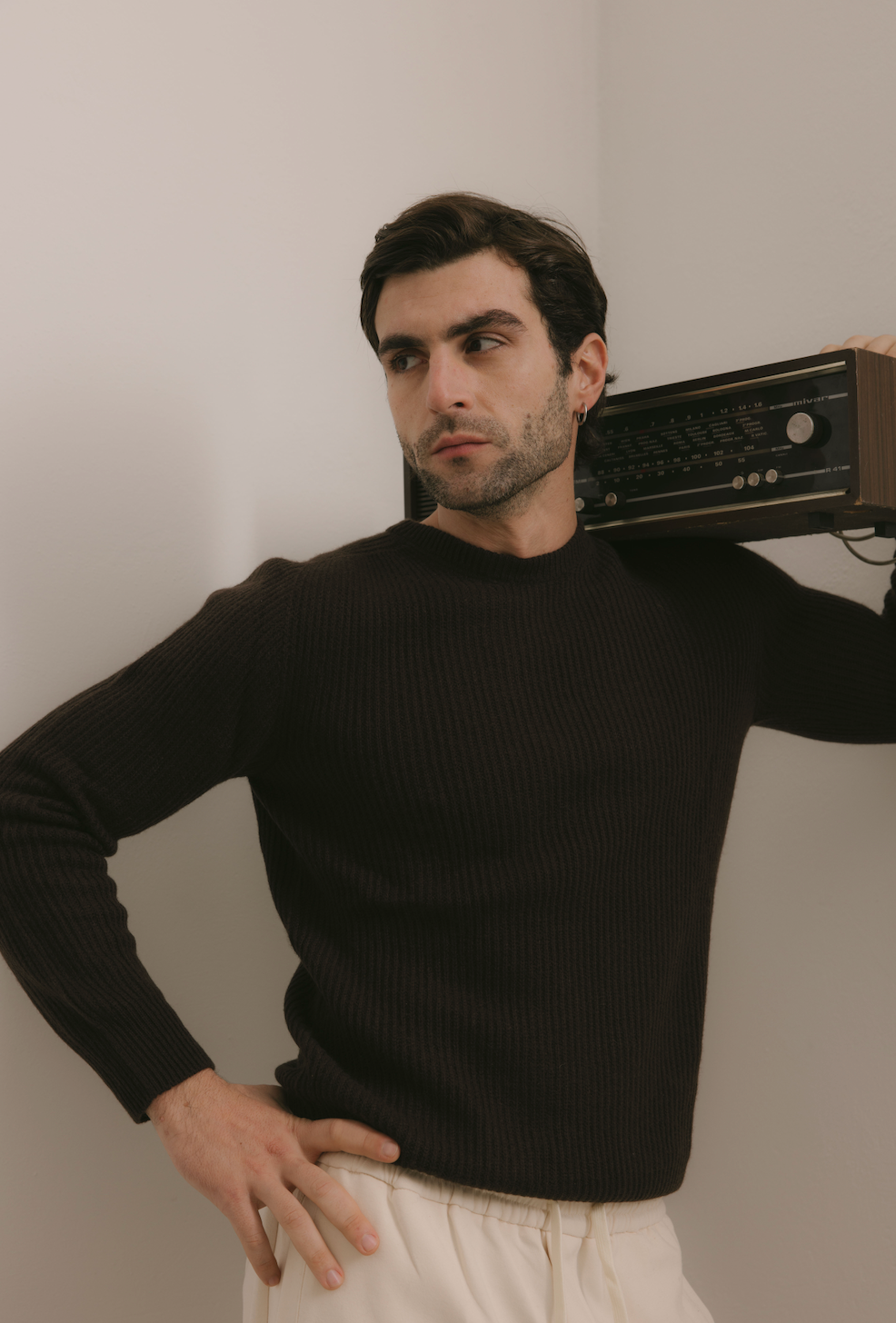 Maglione Girocollo a costa inglese 100% Cashmere Moro - Unisex