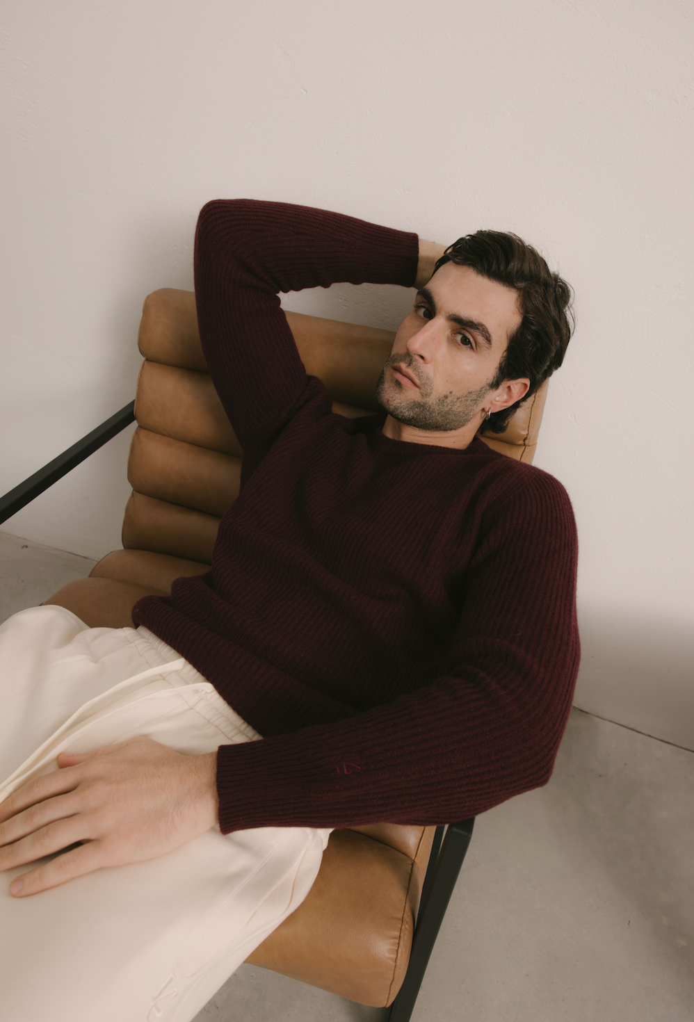 Maglione Girocollo a costa inglese 100% Cashmere Burgundy - Unisex