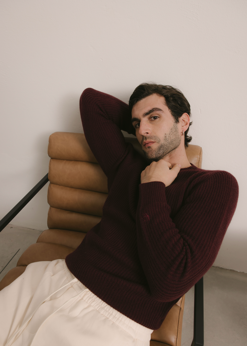 Maglione Girocollo a costa inglese 100% Cashmere Burgundy - Unisex