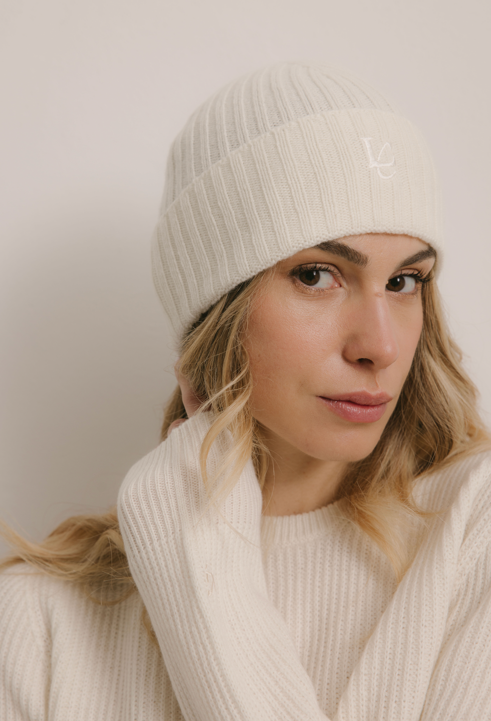 Cappellino a costa inglese 100% Cashmere Panna - Unisex