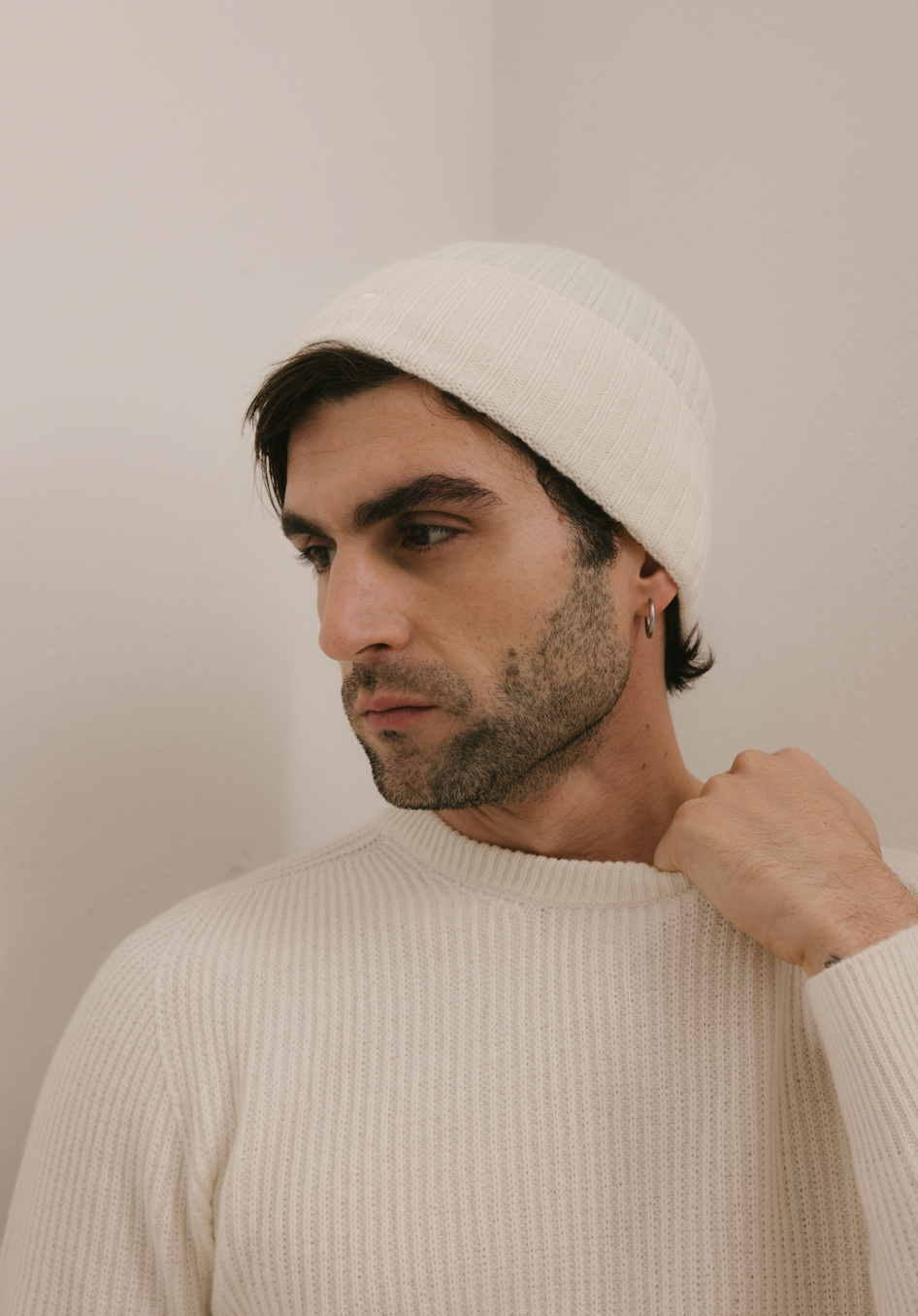 Cappellino a costa inglese 100% Cashmere Panna - Unisex