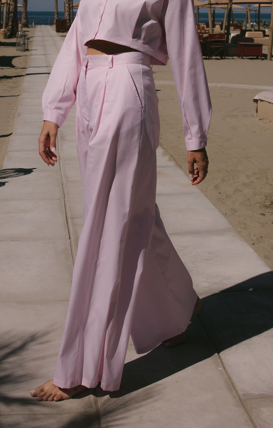 PANTALONE PALAZZO COTONE ROSA