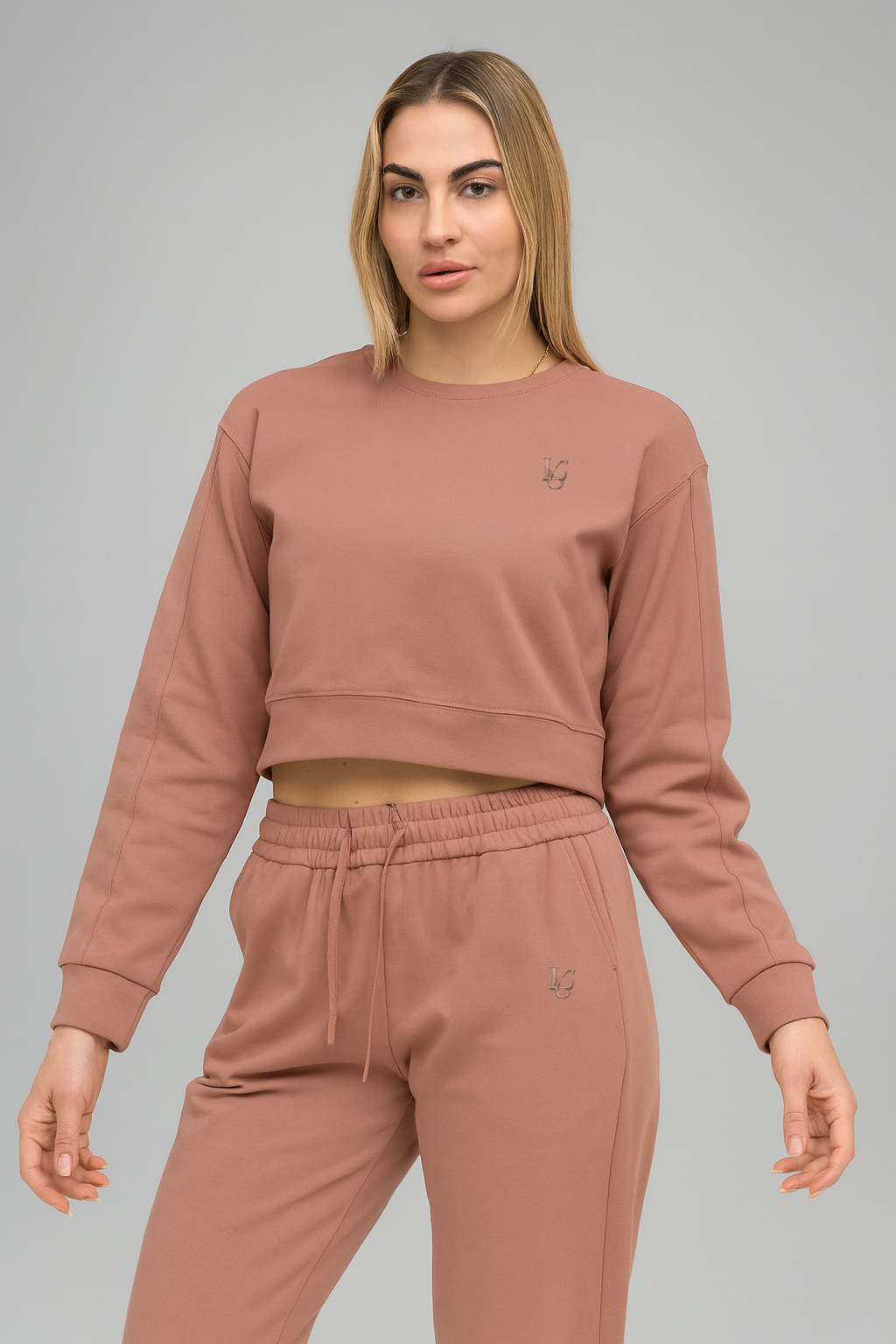 Felpa Crop Girocollo - Caramel